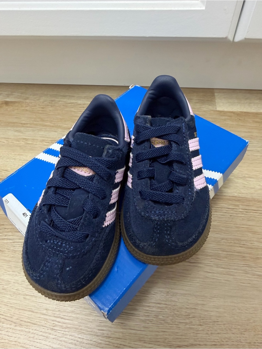 adidas Kids Navy Suede Sneakers with Pink Stripes